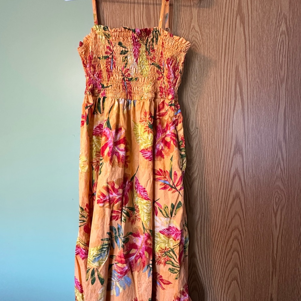 Orange floral Sundress with adjustable Spaghetti Straps